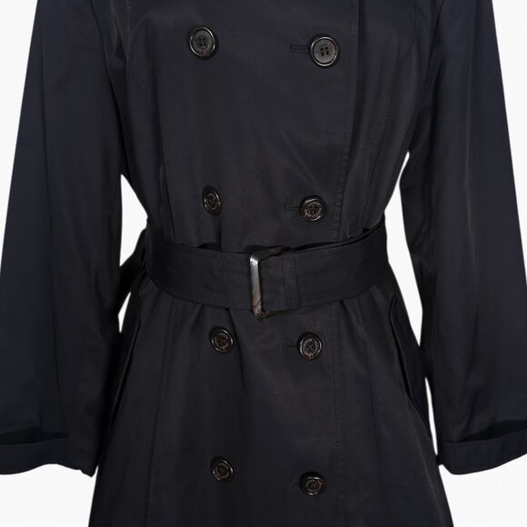 Ralph Lauren Women’s Trench Coat L Navy Blue Double Breasted Belted Cotton Blend - Picture 5 of 12
